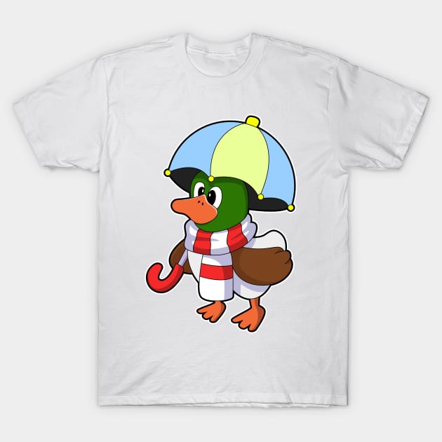 Duck at Raining with Umbrella T-Shirt by Markus Schnabel